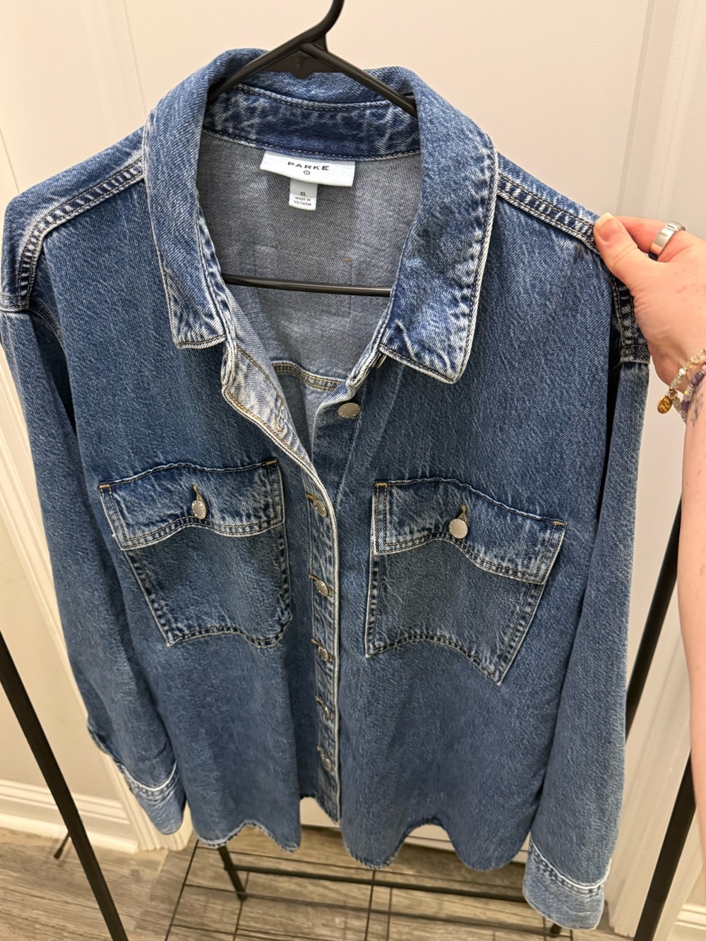 Women's Long Sleeve Denim Shacket - Parke × Target Medium Wash XL